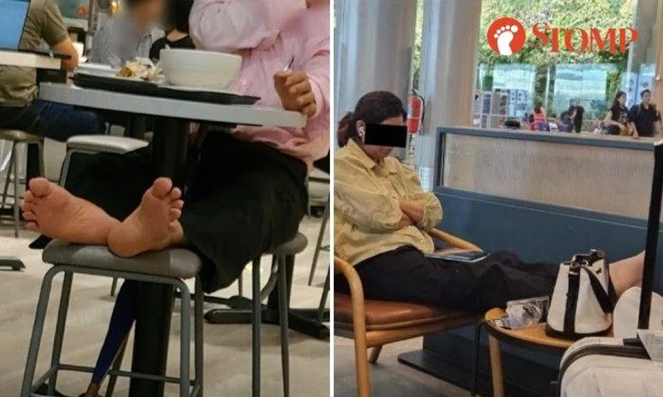 Man in Toast Box and woman in Starbucks rest their bare feet on furniture: 'Behaviour is unacceptable'