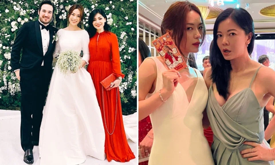 The bride and groom with Sharon Au and Michelle Chong.