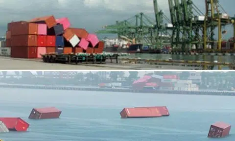 Pictures of the toppled containers, with some floating in the sea, were circulating on social media platforms on Friday morning.