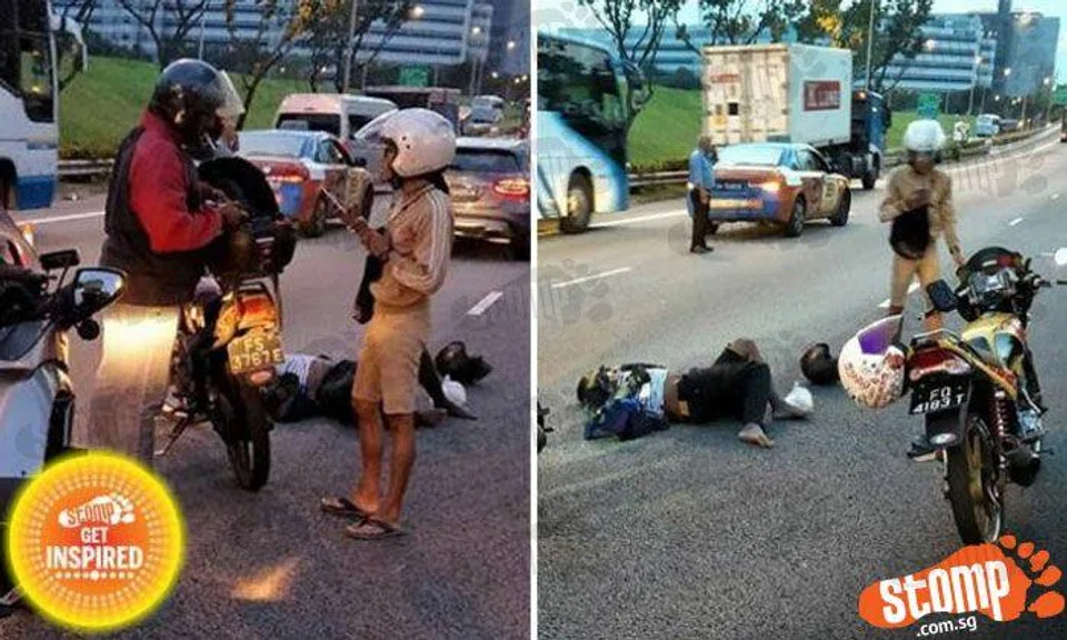 Not 1 but 3 bikers to the rescue after fellow motorcyclist gets injured during accident with taxi on AYE