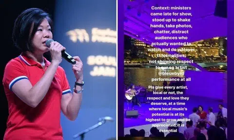 Ms Ann Sim was led to her seat at about 8.10pm while Benny’s – the stage name of singer-songwriter Bernice Lee, 22 – was performing an acoustic song.