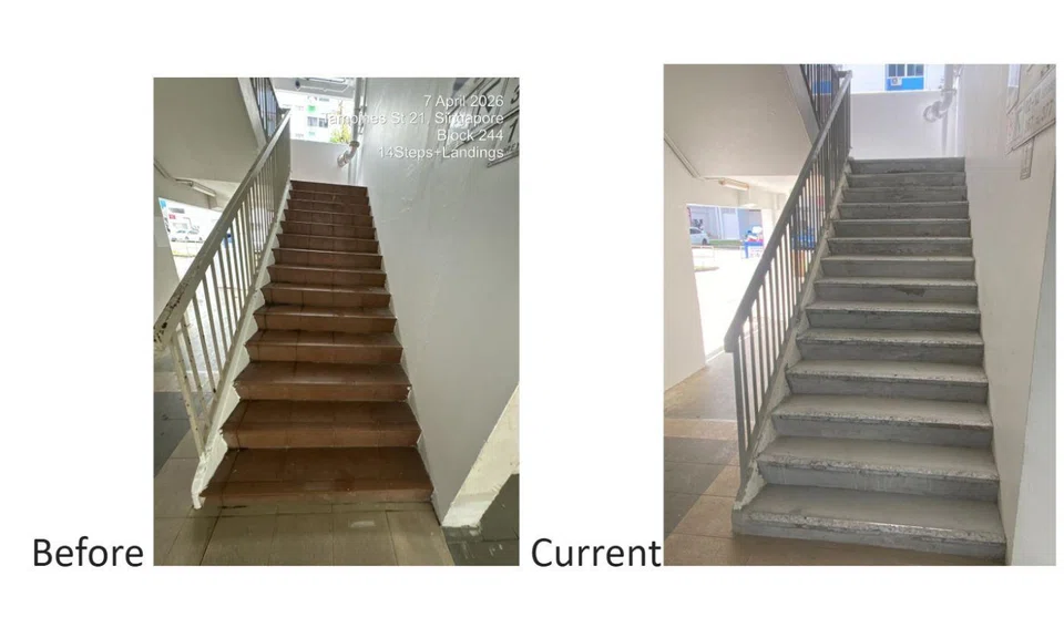 Stairs before and during renovation