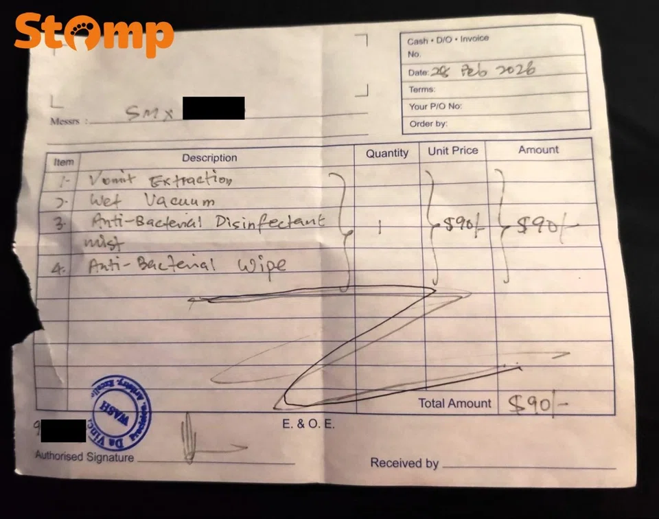 Receipt for cleaning the vomit from the car.