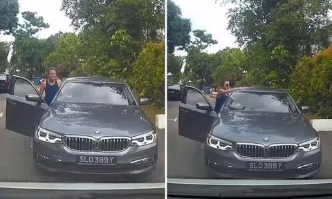 Female BMW driver goes against traffic then asks approaching motorist to give way to her