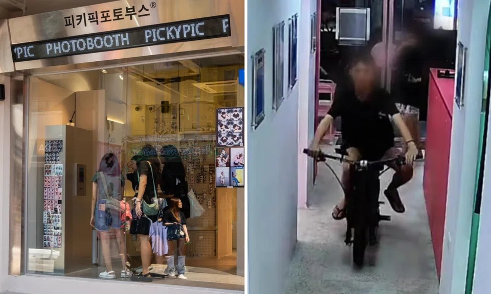 Haji Lane photobooth looking for e-biker who rode into store and left tyre marks on floor