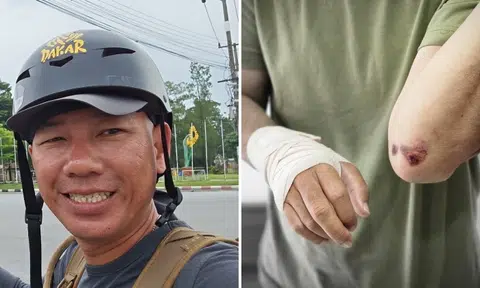 S'porean cycling to Europe chased by wild dogs in Thailand, tries to kick one away and falls hard