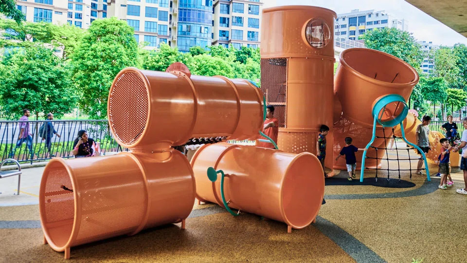The Oil Drum Playground draws inspiration from Yew Tee's history as a wartime oil storage depot.