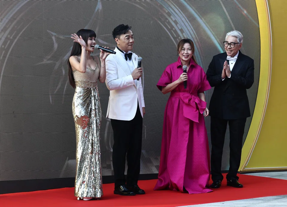 (From left) Host Hazelle Teo, host-actor Guo Liang, actress Xiang Yun and actor Chen Shucheng at the Star Awards at Mediacorp on July 6.