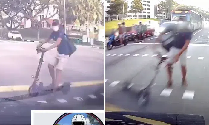 PMD rider nearly hit by car after beating red light at Bedok North Road ...