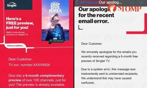 Singtel apologises for email offering 6-month free Singtel TV preview sent in error to 'unintended recipients'