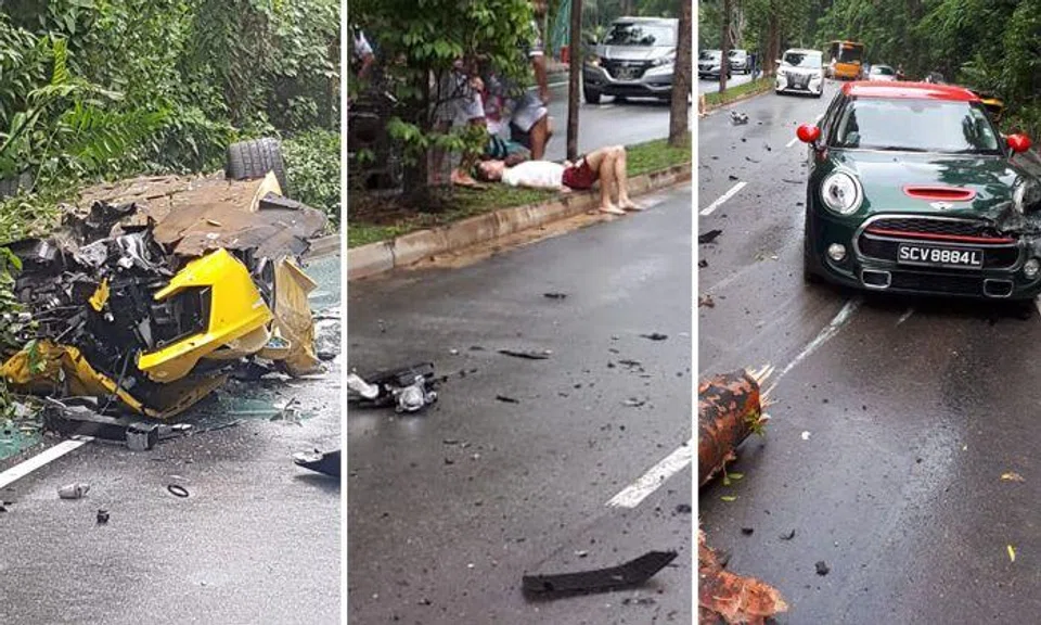 Lambo wrecked in accident with Mini Cooper and Toyota at Sentosa, 3 injured
