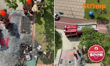 The fire involved the discarded items in a bin on the ground floor, said the SCDF.