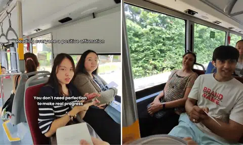 tiktoker reads new year affirmations to bus commuters