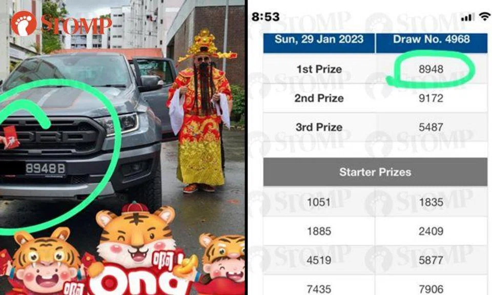 Woman buys 4D after seeing car blessed by God Of Fortune in Jurong -- and strikes 1st prize