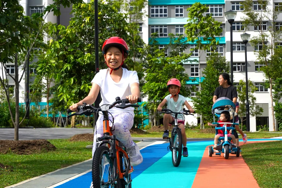 Young cyclists can practise their skills on a mini cycling track at Tampines Boulevard Park.