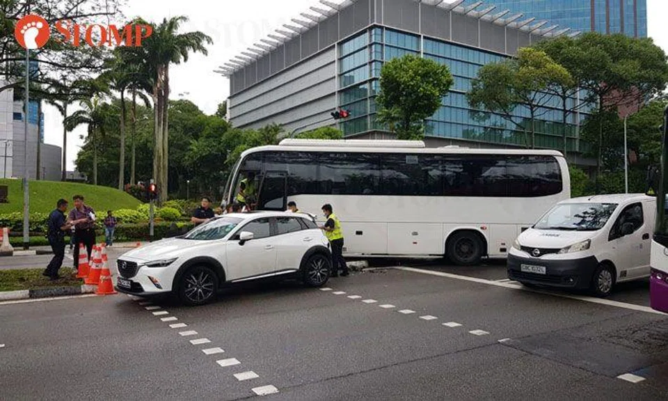 Multi-vehicle accident at Alexandra Road: Two buses, car and taxi involved