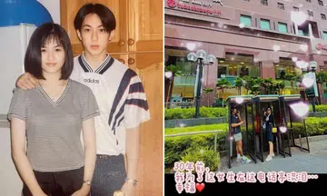 Wu Chun and his wife Lin Liying at a phone booth he used in Singapore 30 years ago.
