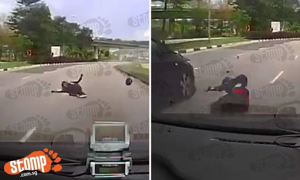 Rider flung off bike and onto other side of the road -- then apparently gets run over by oncoming cars