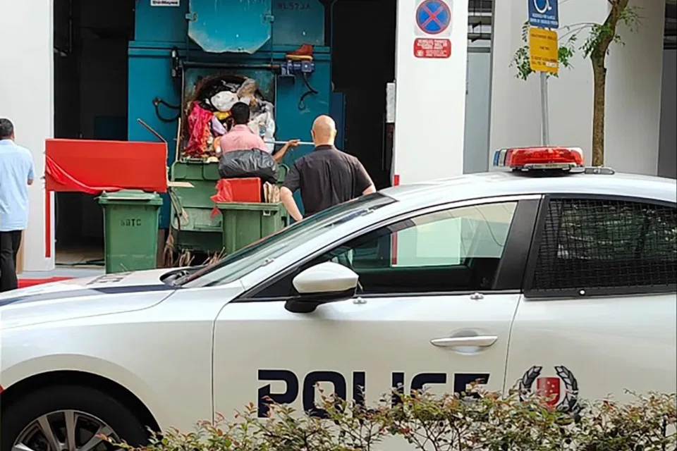 The police searched the rubbish chute.