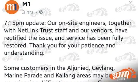 M1 fibre broadband network outage: Updates should be sent via sms and not just Facebook, says affected consumer