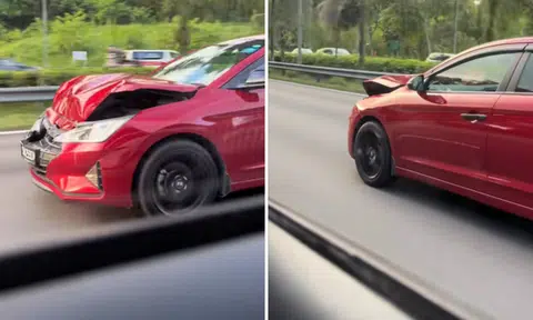 Viral video shows badly damaged car still driven on expressway