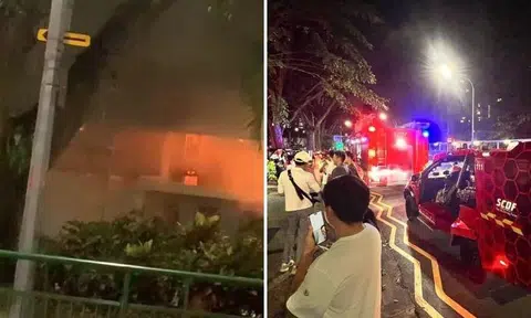 SCDF firefighting vehicles can also be seen outside the food centre.