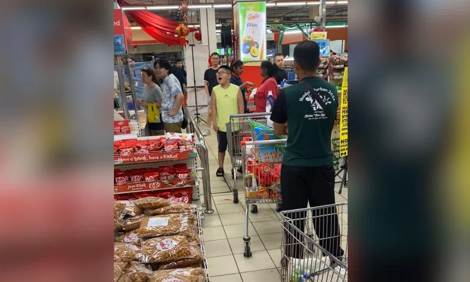 A boy was spotted shouting for his mother as he was next in line at the supermarket checkout. 