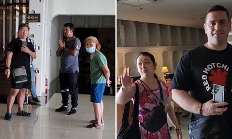 Man takes a video of another man taking a video of him in Bintan hotel. 