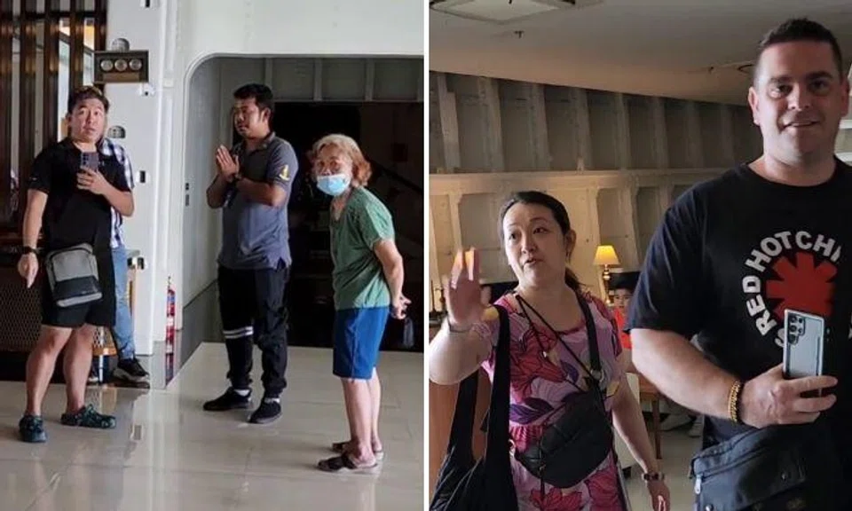Man takes a video of another man taking a video of him in Bintan hotel. 