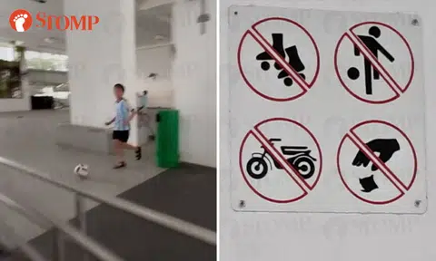 Yishun resident kicks up concern over kids ignoring 'no football' signs at void deck