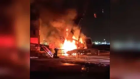 A video uploaded on Facebook shows a crane truck engulfed in flames.