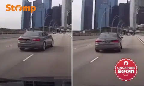 Motorist narrowly avoids accident after Audi abruptly switches lanes on Nicoll Highway