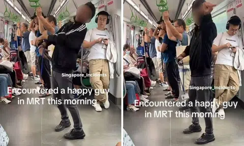 man mrt singing dancing happy