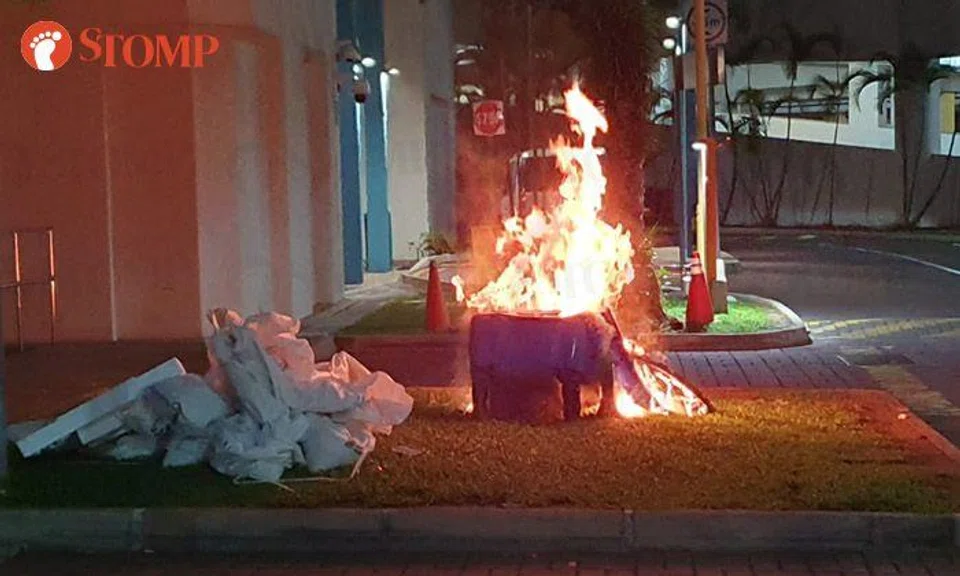 Flames engulf recycling bin at Upper Boon Keng Road