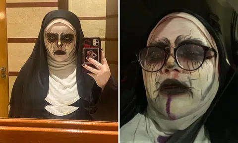 Woman dressed as demonic nun spooks cop at Malaysia roadblock until he had to massage his chest