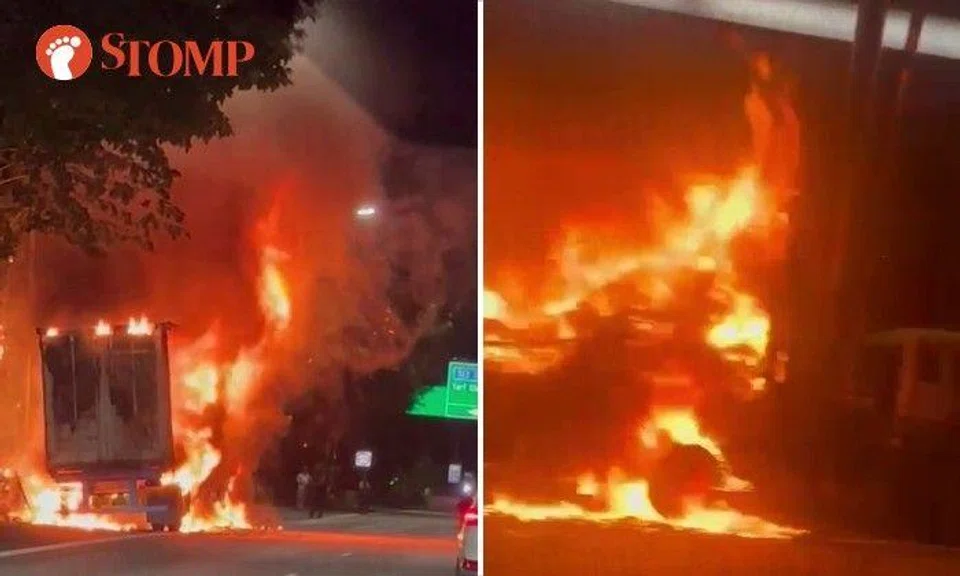 A trailer truck caught fire on the Bukit Timah Expressway (BKE) on the night of Jan 3.