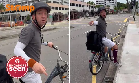 Cyclist says he has driving licence when confronted for going against traffic, calls Stomper a 'jaywalking loser'