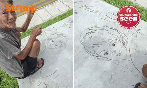 elderly man uses twigs to create portrait