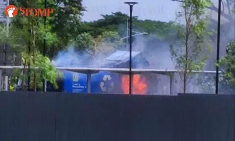 Recycling truck catches fire near Marina Bay MRT Station