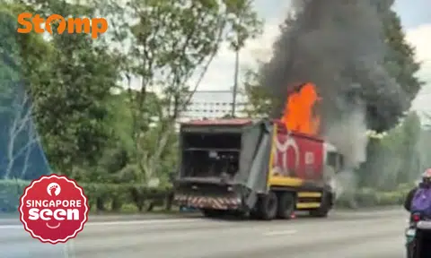 Garbage truck catches fire on BKE, motorists cause traffic jam by slowing down to look