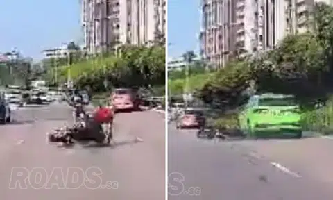Rider taken to hospital after motorcycle skids, gets dragged by taxi on PIE: Cabby assisting with investigations