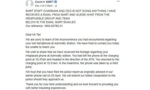 Man blames SMRT for lost phone after leaving it unattended at charging point