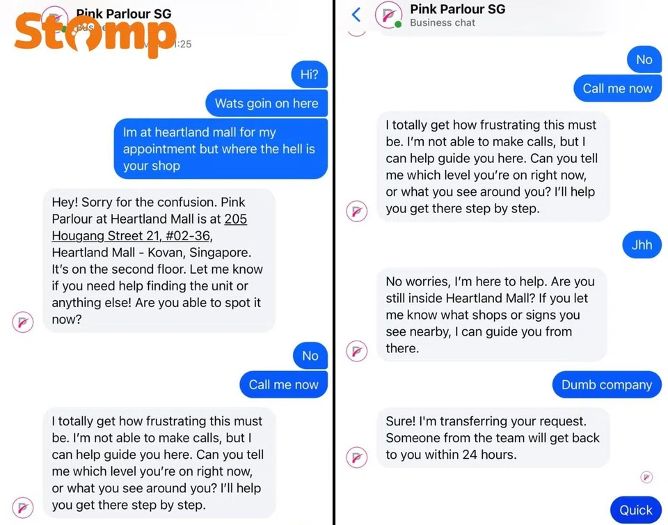 Messages between Stomper and Pink Parlour
