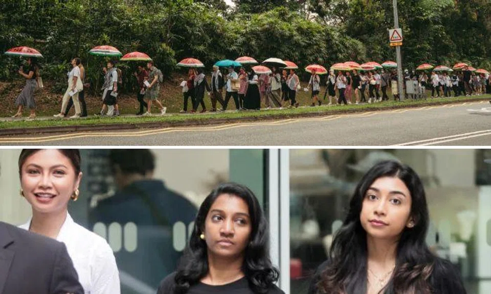 From left: Siti Amirah Mohamed Asrori, Annamalai Kokila Parvathi and Mossammad Sobikun Nahar arriving at the State Courts on June 27. Photo: The Straits Times