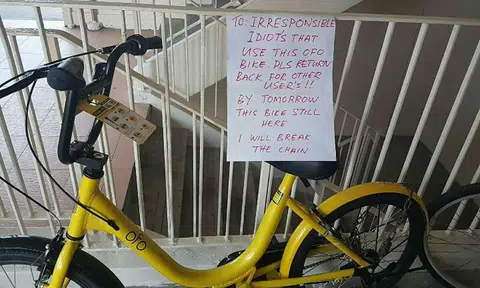 Frustrated ofo user threatens to break bicycle chain if bike not released