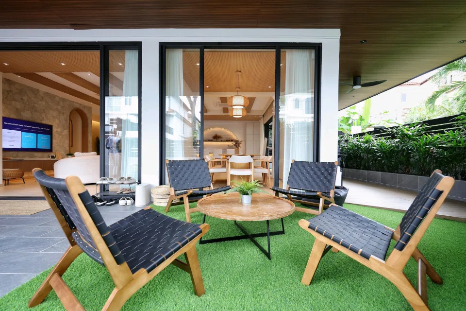 The outdoor seating area of Taufik Batisah's new three-storey landed property. ST PHOTO: KEVIN LIM