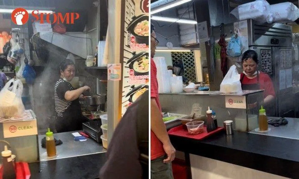 Stomper Kohji shared photos of the two women wearing their masks under their chins at the Fu Zhu claypot bak hut teh stall in the Yishun 81 Coffee Shop.
