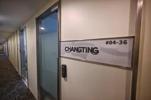 The exterior of Changting Network Technology's office at Paya Lebar Square. When The Straits Times visited on Sept 9, there was no one in. 