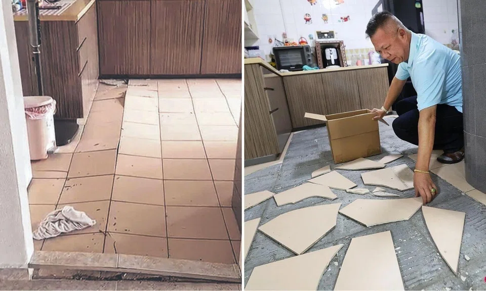 Nearly 70 tiles dislodged and cracked in the kitchen of a Jurong West home on Feb 18.