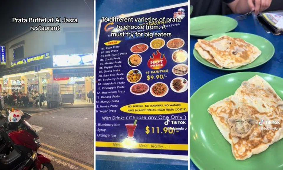 In a TikTok video about Al Jasra posted by Lobang Bro on Aug 15, the menu board indicated that the prata buffet offers 16 varieties for $9.90.